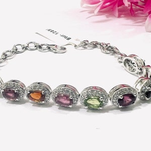 Tourmaline Bracelet | Natural Multi-Stone Jewelry | Handmade 925 Sterling Silver | October Birthstone Gift