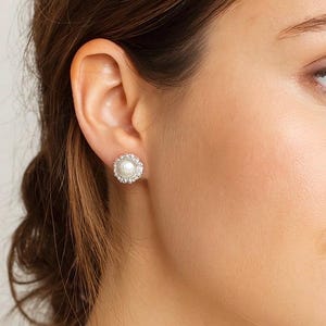 Elegant Pearl Stud Earrings | 925 Sterling Silver  | June Birthstone Jewelry | Beautiful Gift For Birthday and Anniversary