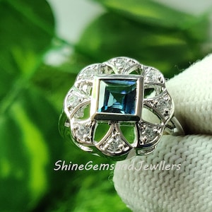 London Blue Topaz Wedding Bridal Ring, Vintage Art Deco Ring, Ring, Blue Stone Ring, Antique Ring, Ring For Women, Wadding Gift Ring