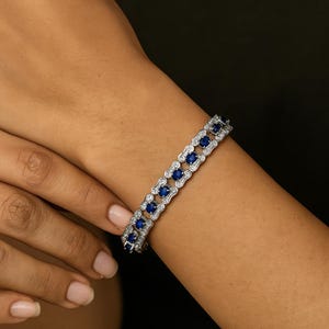 Blue Sapphire Bracelet: Sterling Silver, Handmade Bridal Jewelry