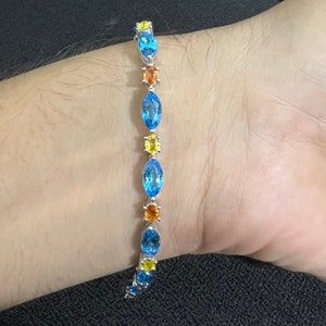 Blue Topaz Bracelet, Multi Sapphire Sterling Silver Handmade Jewelry, Engagement & Bridal Gift For Her