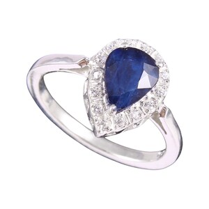 Natural Blue Sapphire Ring, Blue Sapphire Halo Engagement Ring, Sterling Silver Promise Ring, Gift For Her, Birthday Gift