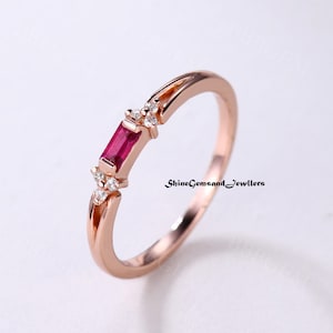 Baguette Ruby Dainty Ring, Elegant Gold Ring, Perfect for Everyday Wear, Unique Jewelry Gift for Her