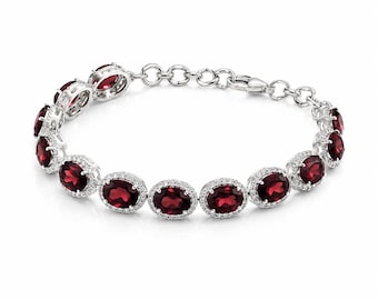 Adjustable Garnet Bracelet, 925 Sterling Silver January Birthstone Jewelry, Gift for Women, Chain Bracelet
