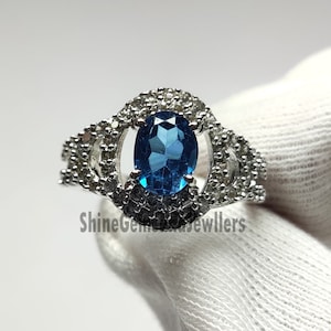 Swiss Blue Topaz Silver Ring, Unique Design Ring For Women, Handmade Minimalist Engagement Jewelry, December Birthstone, Gift For Her