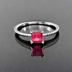 Natural Square Ruby Ring | Sterling Silver Ruby Solitaire | July Birthstone Ring | Dainty Gemstone Ring | Handmade Jewelry Gift