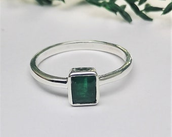 Anello di fidanzamento con smeraldo naturale, argento sterling massiccio 925, smeraldo verde naturale, pietra portafortuna di maggio, anello solitario con smeraldo fine