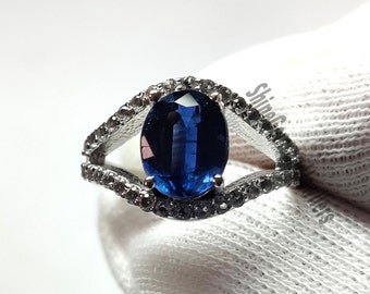 Bague en argent sterling cyanite bleue, bijoux en pierres précieuses bleues, bague pour femme, bague de fiançailles et de mariage, pierre de naissance de septembre, cadeau pour elle