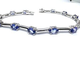Natural Tanzanite Bracelet, Natural Tanzanite Oval Tennis Bracelet in .925 Sterling Silver, December Birthstone Bracelet, Gifts for Her