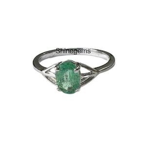 100% Natural Colombian Emerald Ring-925 Solid Sterling Silver-Natural Green Emerald-Prong Set Oval-Eye Clear-Fine Emerald Solitaire Ring