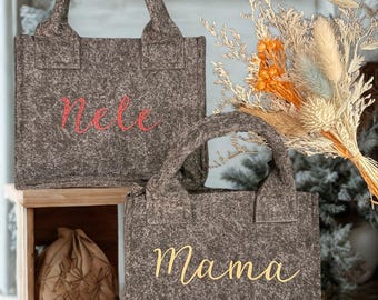 kleine personalisierte Filz-Geschenktasche mit Namen, süßer Henkel, ideal für kleine Geschenke, nachhaltig, Muttertag, Valentinstag, Ostern