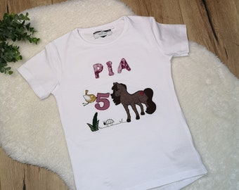 Geburtstagsshirt mit Pferd, Shirt mit Zahl, Shirt Pferd , Shirt Mädchen, Geburtstagsshirt personalisiert, Shirt mit Name