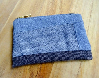 patchwork denim coin purse / handmade wallet / sustainable gift