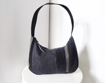 Denim handbag / blue shoulder bag / utility / handmade purse / bag with strap / corduroy / patchwork / fashion accessory sustainable