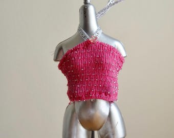 Conjunto de ropa para muñecas Bratz hecho a mano: top rosa brillante tipo halter.