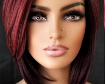 burgundy dark root deep red wine dream bob wig