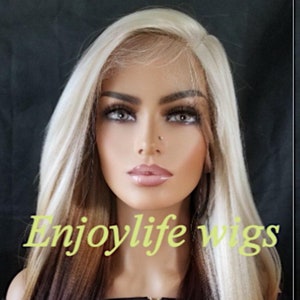 Blonde straight dream brown tip dipped lace front adjustable wig