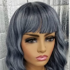 grey balaylage highlighted natural wavy Chinese bang adjustable wig