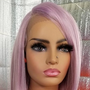 lavender purple dream bob lace front wig with deep side part