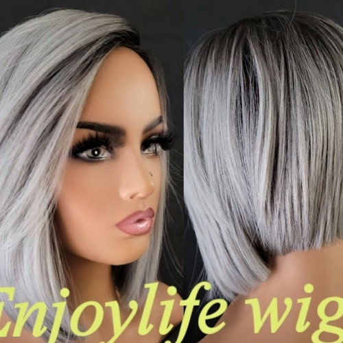 Sexy Simple Natural Platinum Gray With Black Roots Looking Bob - Etsy Finland Sexy Simple Natural Platinum Gray With Black Roots Looking Bob - Etsy Finland