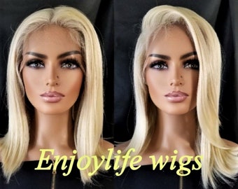 sexy light weight  free part H.D transparent lace front blonde bomb bob wig with adjustable straps