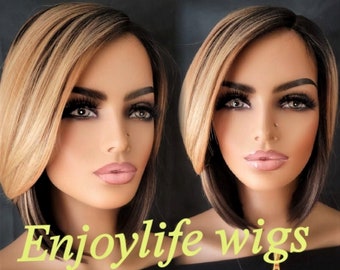 brown blonde balayage golden highlighted bob non lace natural looking wig