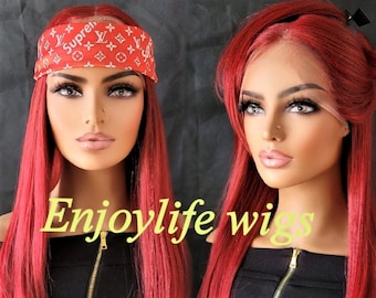 deep red sexy straight natural looking H.d lace front wig