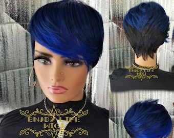 blue pixie wig