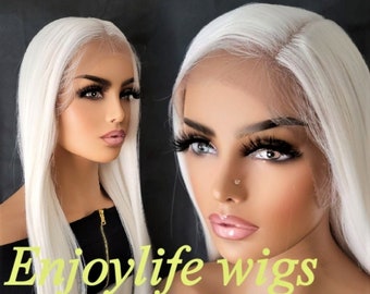 Wow white Blonde h.d balayage bone straight lace front wig