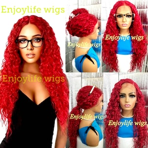 Red love Crush curly wavy natural looking H.d lace front wig