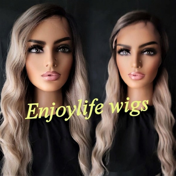 h.d balayage triple ash blonde ombre wavy lace front wig with shifting part