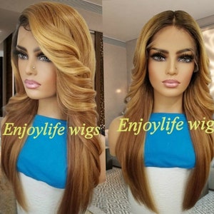 Custom colored gold black honey sun blonde wavy lace front wig