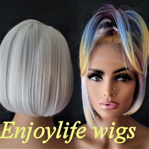 h.d lace front white blonde rainbow  highlighted dream bob