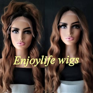 copper brown black transparent H.D lace front loose wave wig natural looking and  perfect for all skin tones