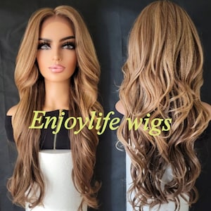 natural wavy deep golden blonde brown tip dipped wavy lace front wig