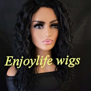 black Hawaiian water curl  curly wig with deep side part non lace