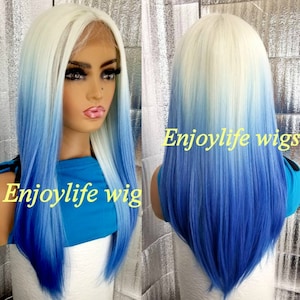 blue blonde straight lace front wig