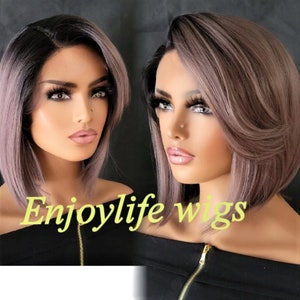 purple ash black root ombre bob lace wig