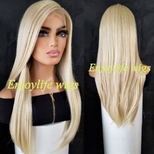 Hd blonde bomb straight lace front natural looking front wig