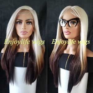 Blonde straight dream brown tip dipped lace front adjustable wig