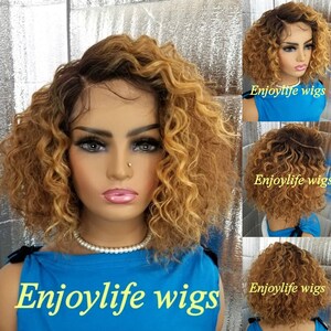 Wet and wavy brown gold black lace front wig