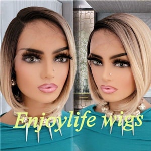 wowfactor Deze korte bob-pruik geeft het leven bruine wortelblonde beige as, geaccentueerd tot in de perfectie en verstelbaar