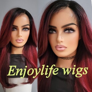 loose wave deep red wine burgundy dark root h.d lace front wig natural looking part