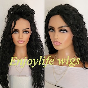 black h.d curly Hawaiian wave lace front wig black root and beautiful