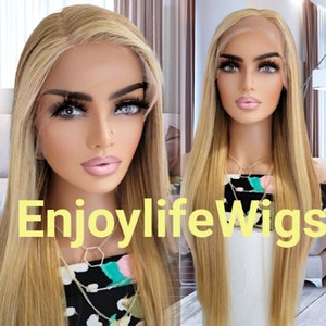 honey gold dream straight blonde lace front wig with  blonde honey highlights