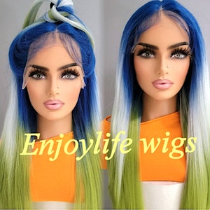 Blue and Black Wig Etsy