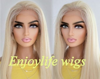 freepart h.d transparent lace front blonde bomb long straight wig with combs and  adjustable straps in the cap