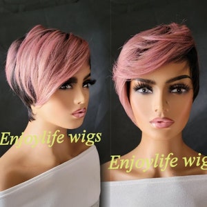 Pink-Schwarz-Wurzel-Pixie-Perücke - Verstellbar