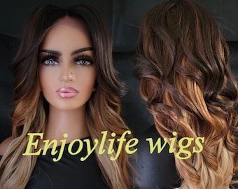 wow balayage 3 color brown blonde loose wavy wig