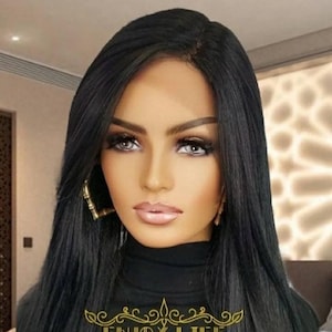 Sexy soft black silky straight h.d lace front wig natural look